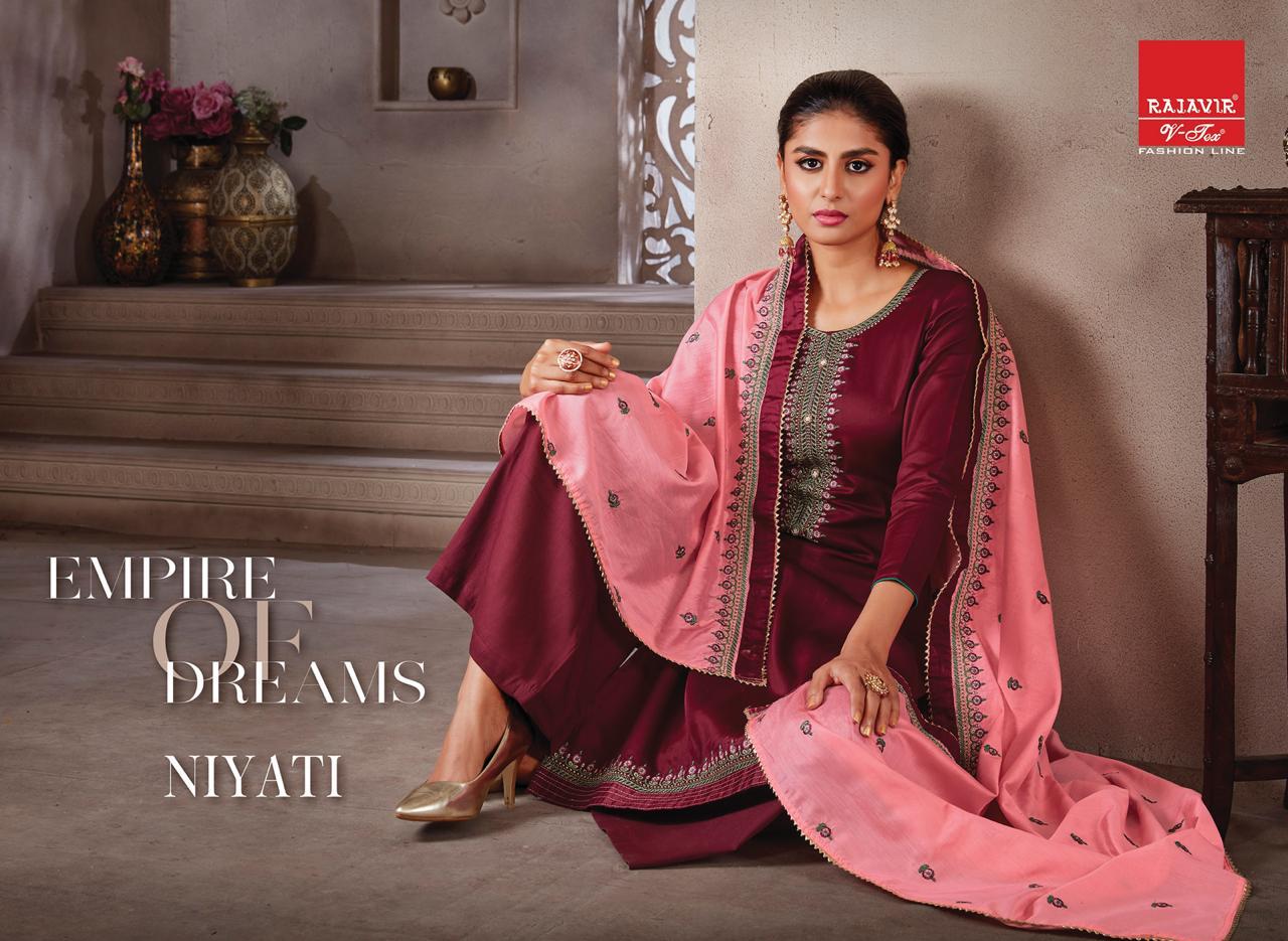 Rajveer Niyati  Pure  Cotton Jam Satin With Embroidery  Latest Fancy Ethnic Wear Designer Dress Material